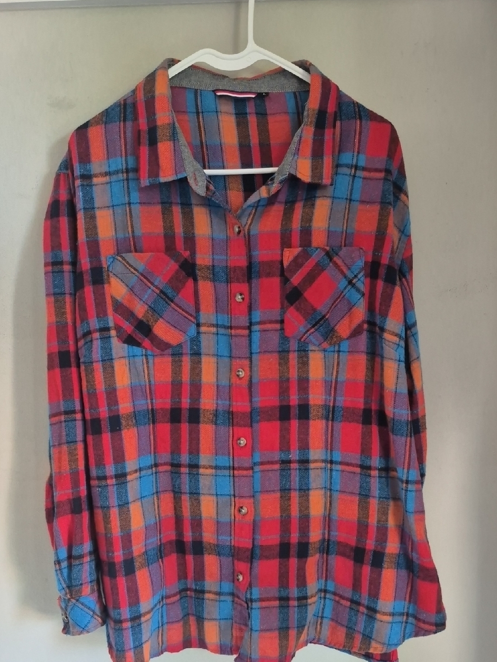 Plaid Button-Down Shirt - Red & Blue